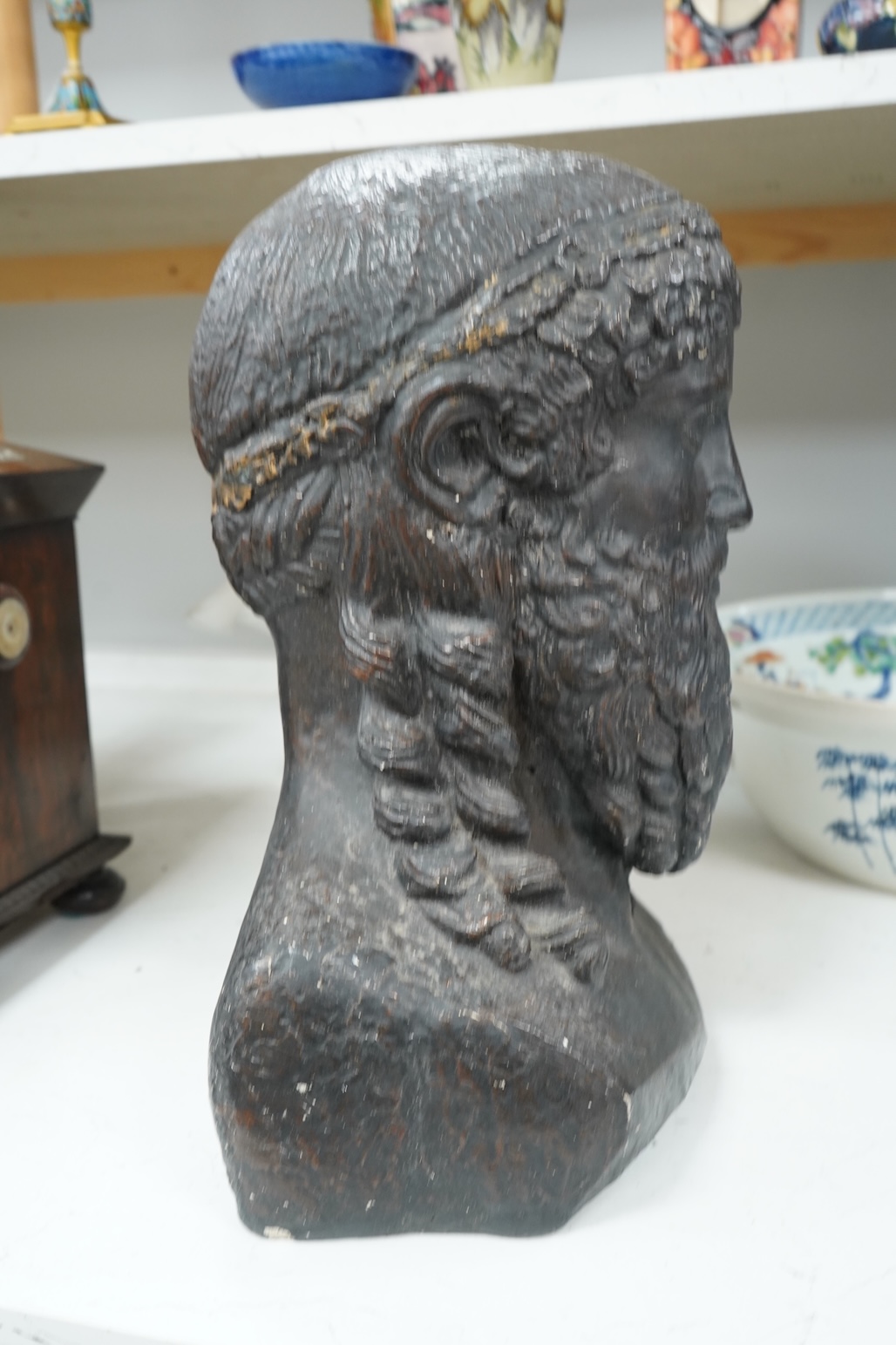 A composition bust of a bearded Greek gentleman, 45cm high